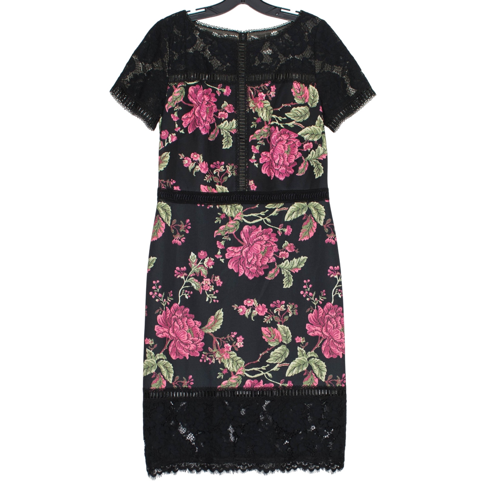 Tadashi Shoji Black Dark Floral Lace Dress Pink Cocktail Mother Of The Bride 10
